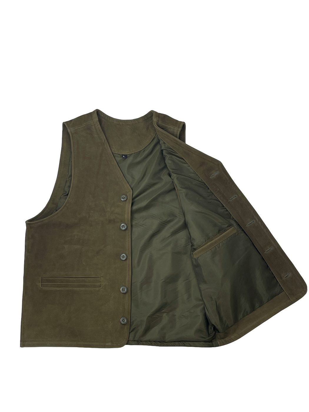 Button-Front Leather Gilet — Green